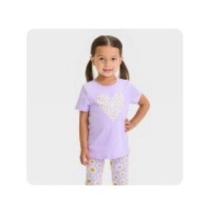 Cat & Jack Toddler Girl Floral ‘Heart’ Short Sleeve T-shirt - 5T Girl Clothes